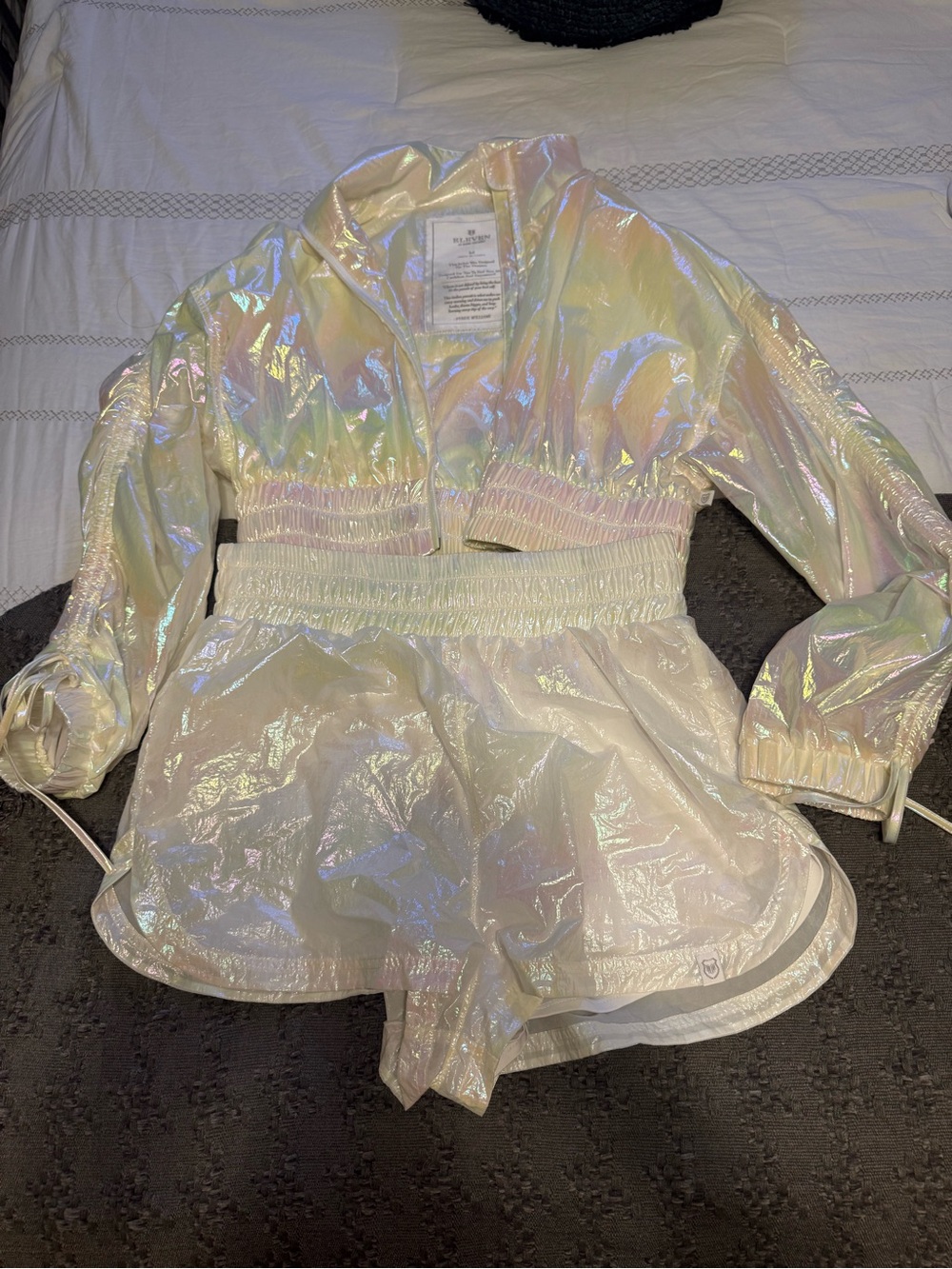 EUC Iridescent women’s' Windbreaker Jacket & shorts - Shimmery White